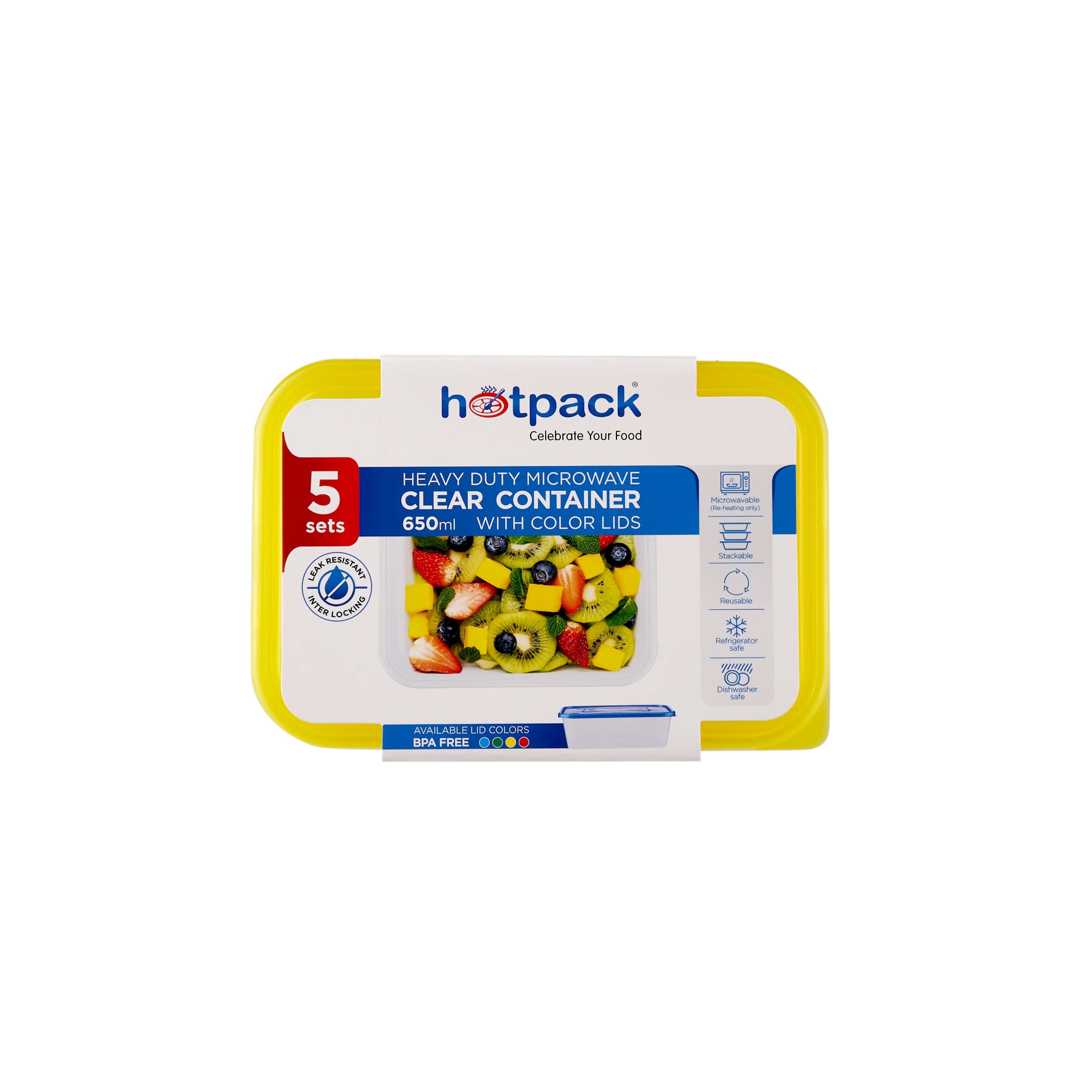 Clear Rectangular Heavy Duty Microwave Container with Color Lids