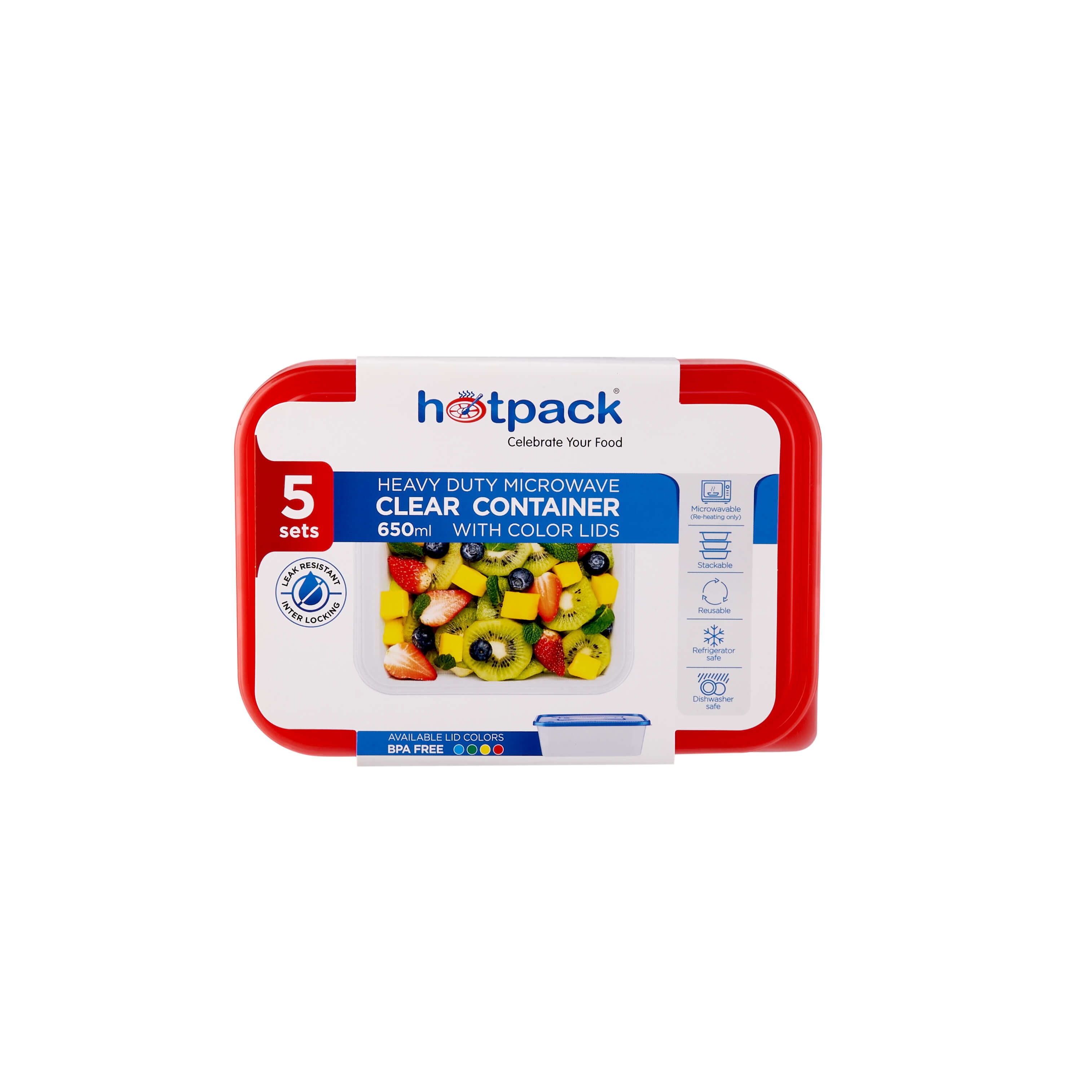 Clear Rectangular Heavy Duty Microwave Container with Color Lids
