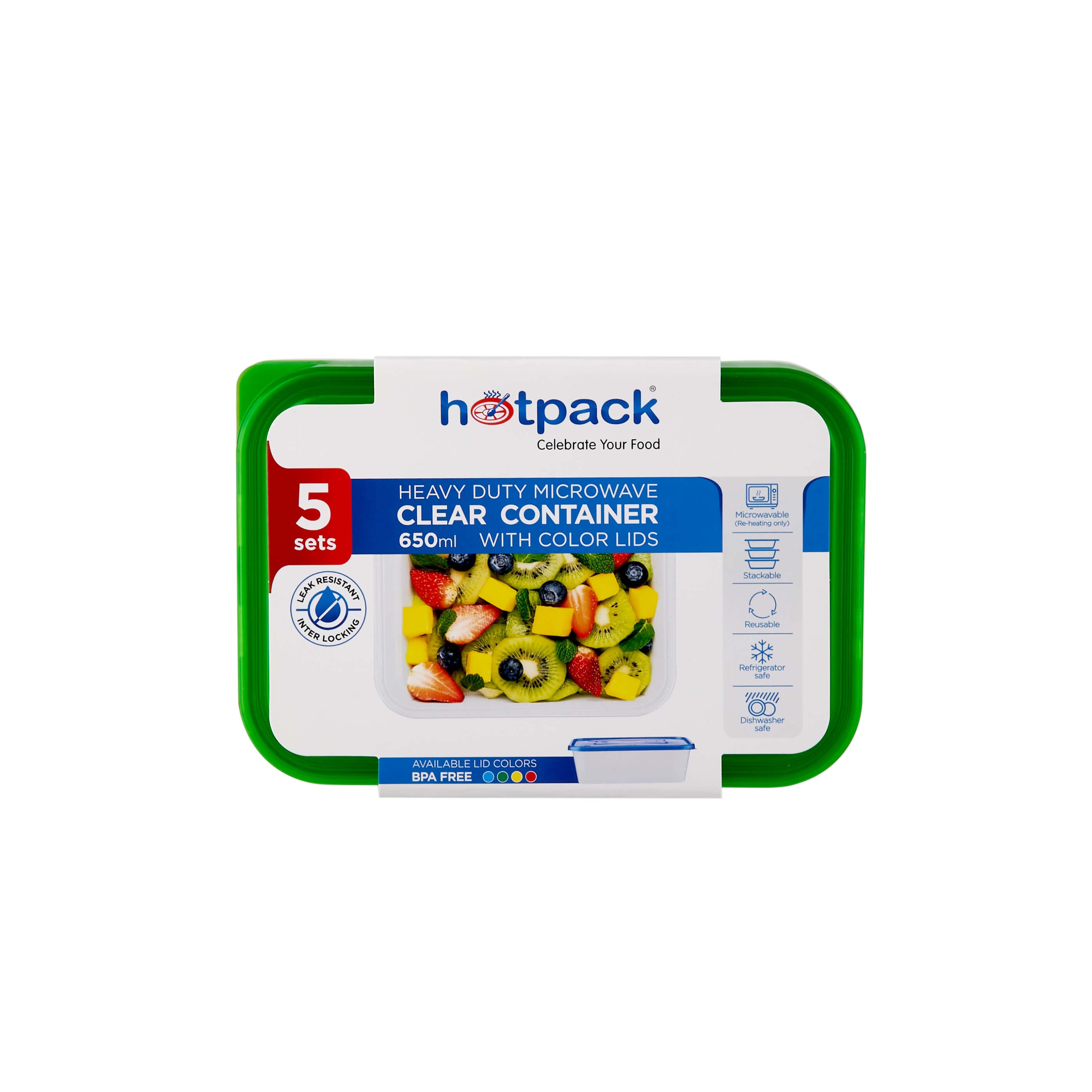 Clear Rectangular Heavy Duty Microwave Container with Color Lids