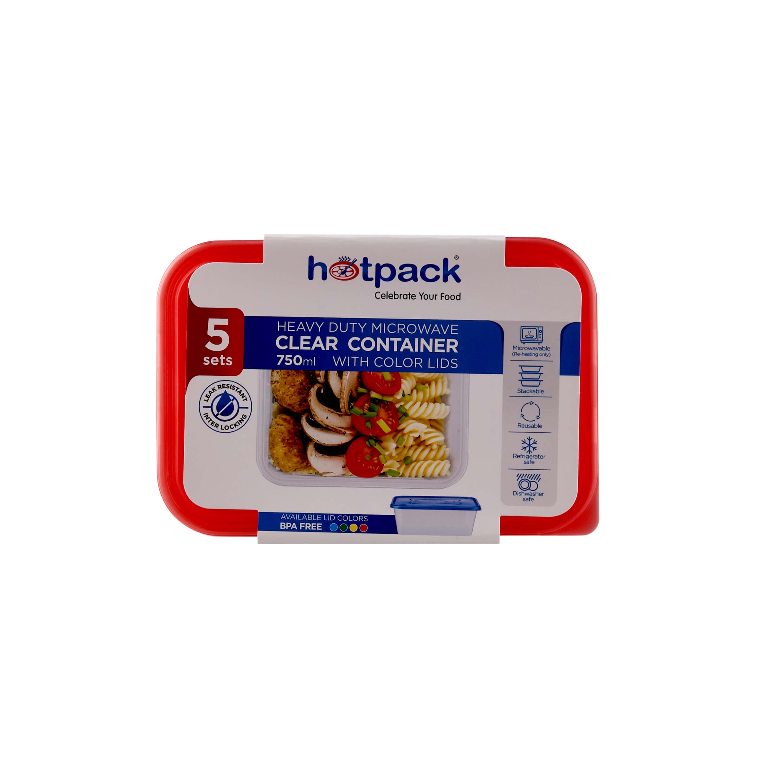 Clear Rectangular Heavy Duty Microwave Container with Color Lids