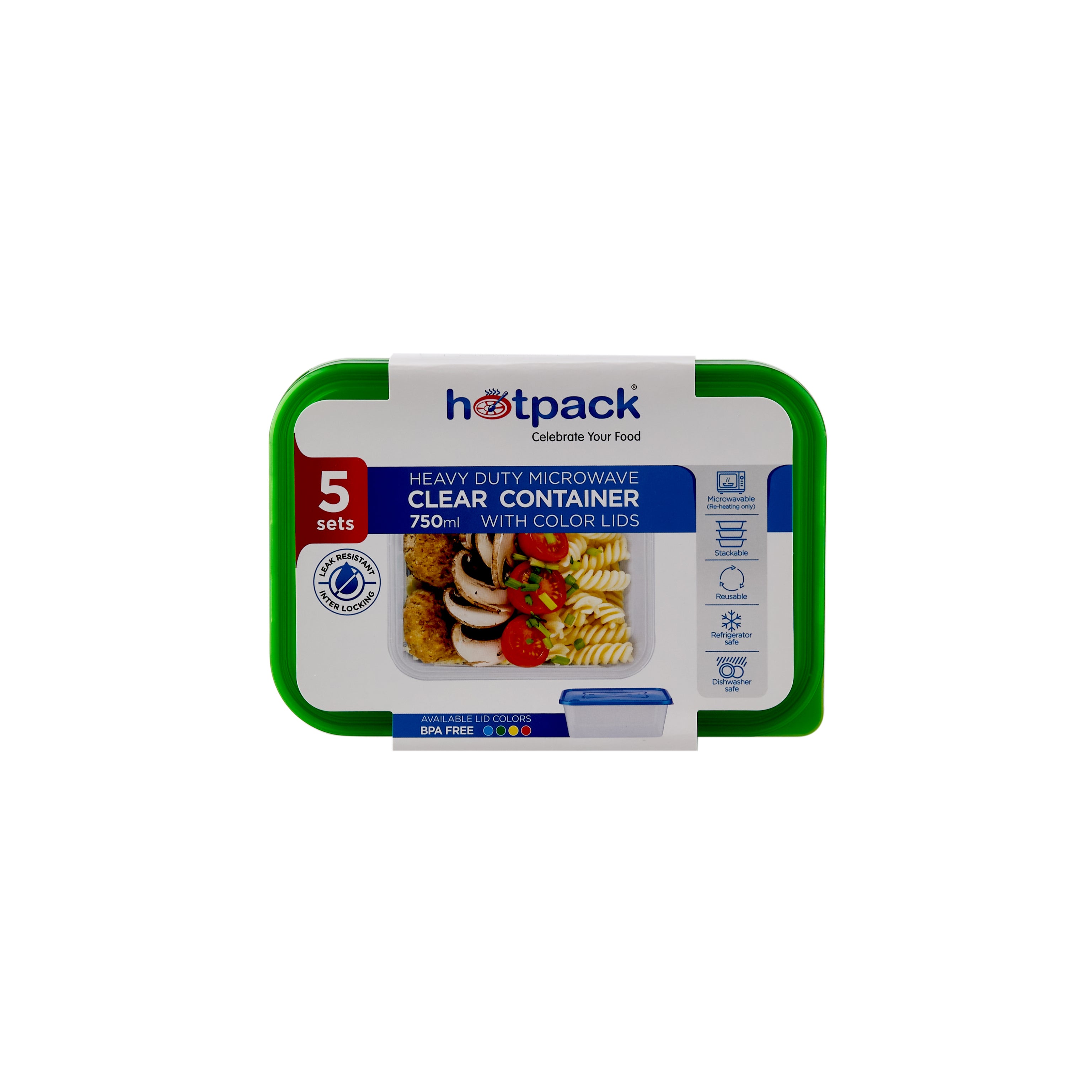 Clear Rectangular Heavy Duty Microwave Container with Color Lids