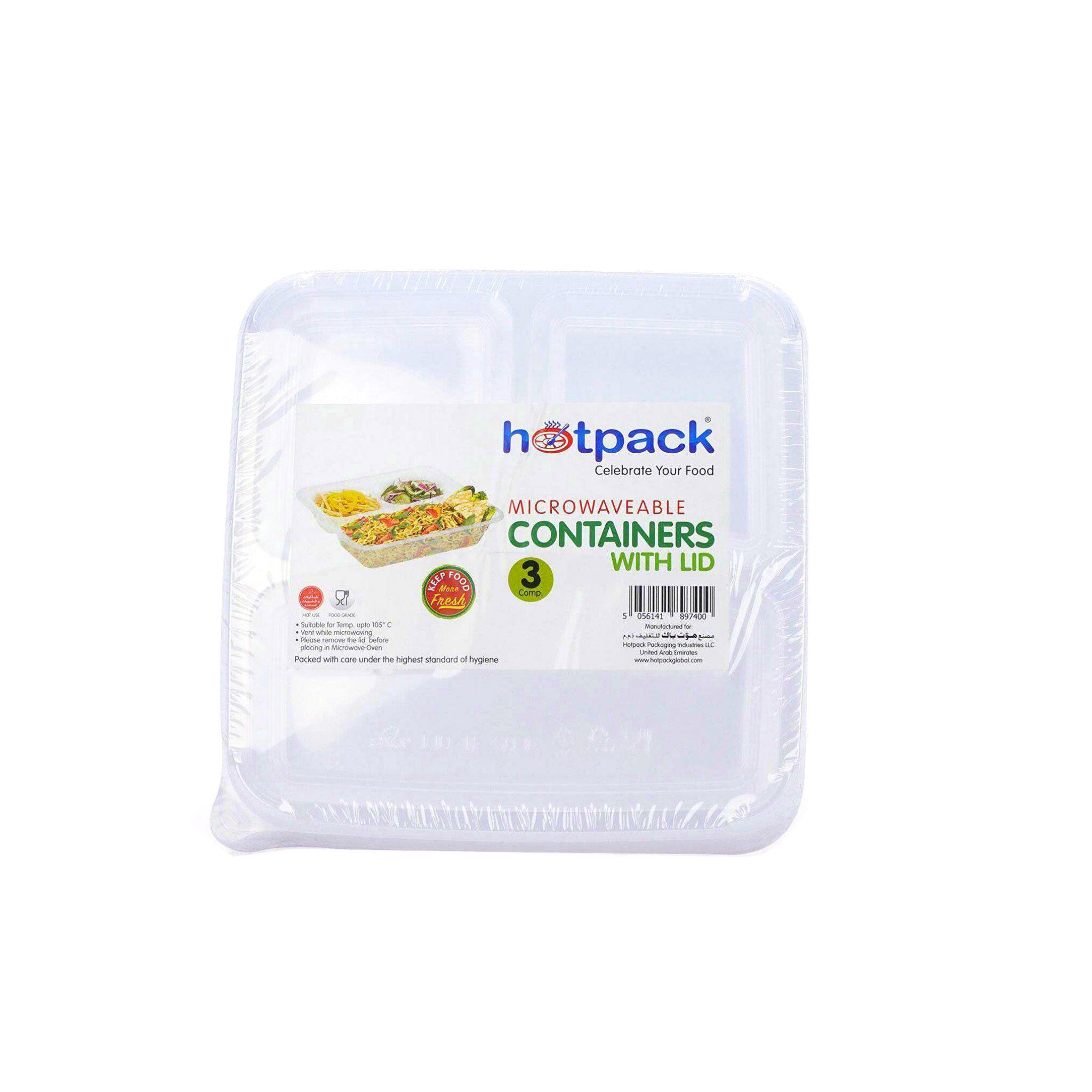 Microwave 3 Compartment Container With Lid 5 Pieces - Hotpack Global