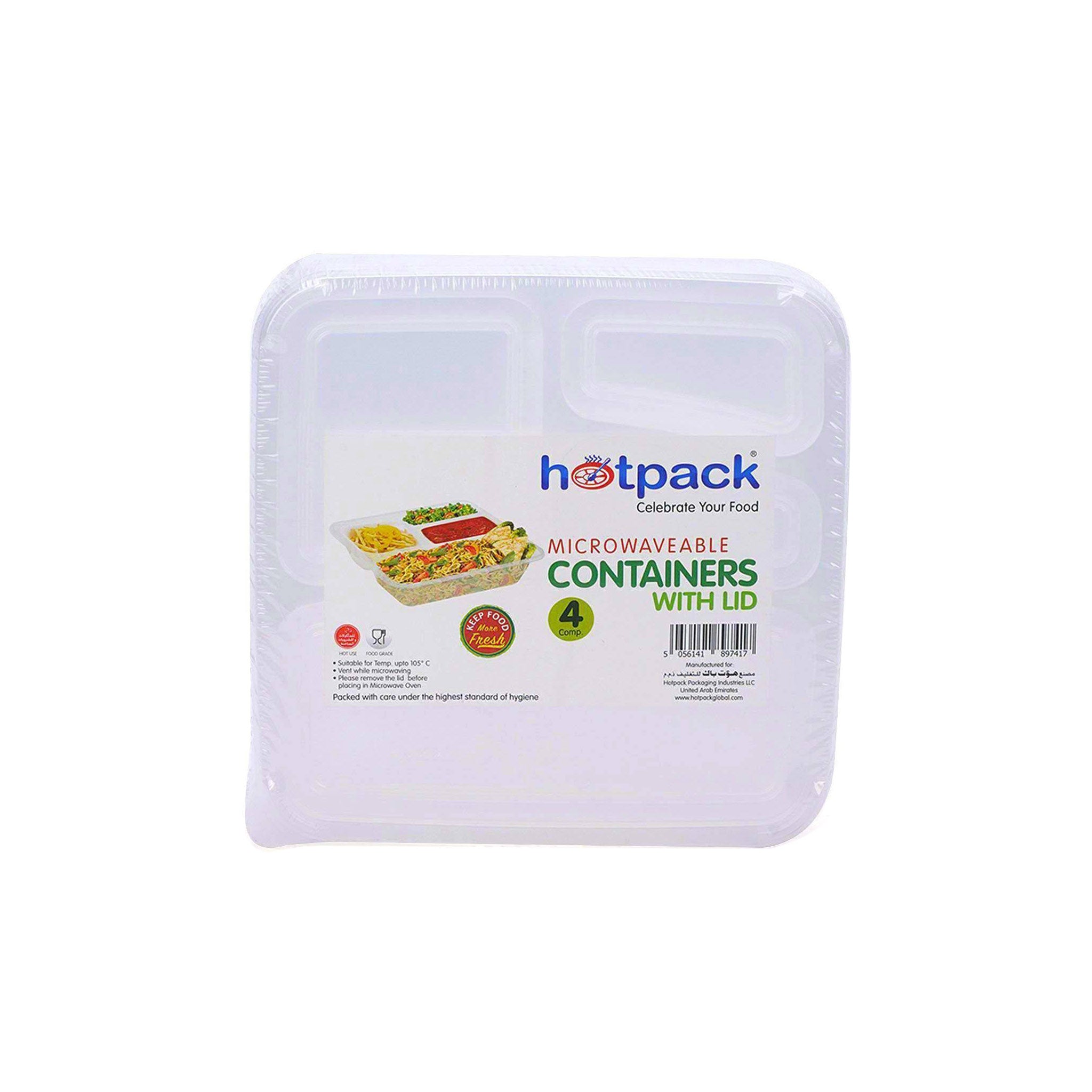 Microwave 4 Compartment Container With Lid 5 Pieces - Hotpack Global