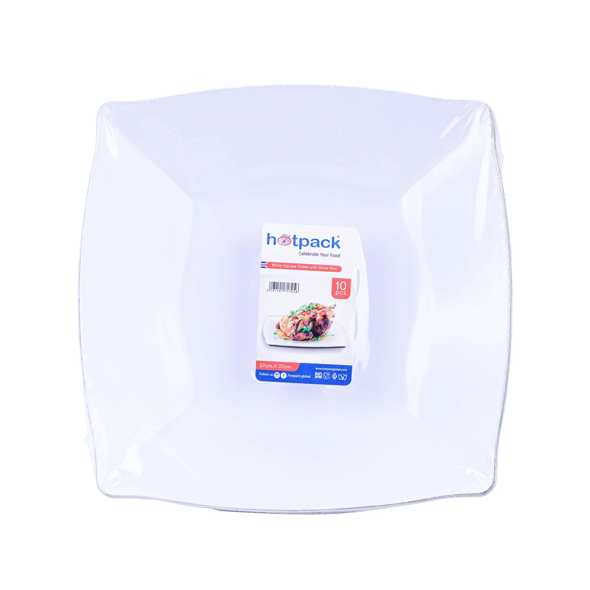 White Square Plate With Silver Rims 10 inch - Hotpack Global