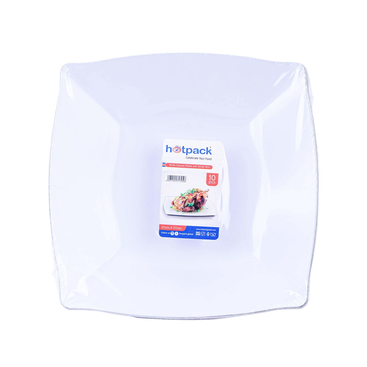 White Square Plate With Silver Rims 10 inch - Hotpack Global