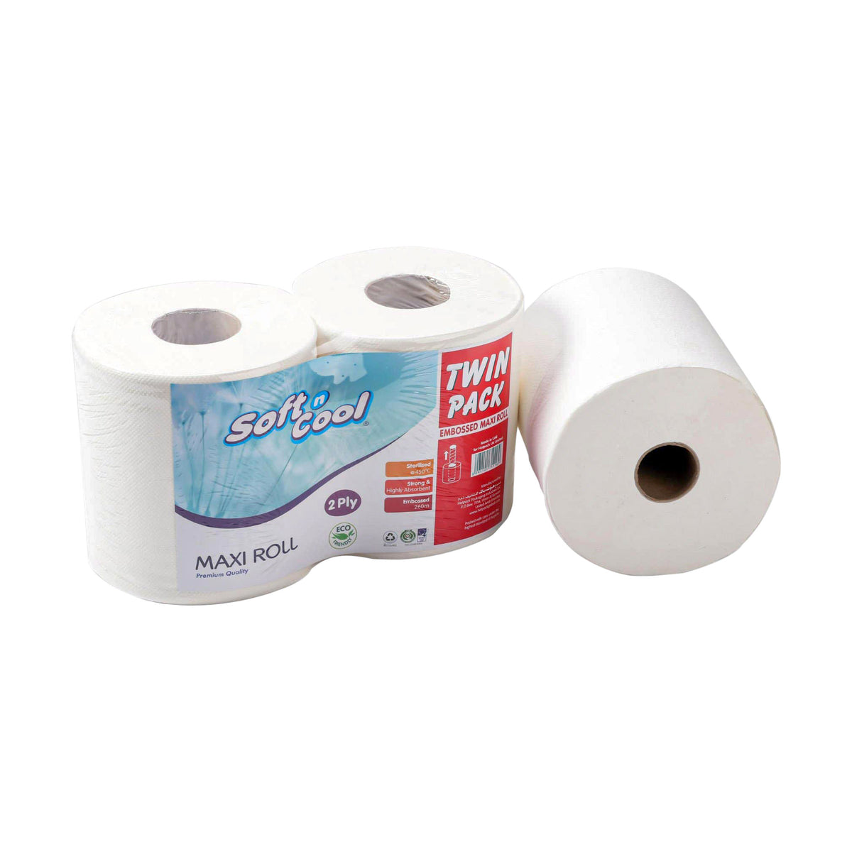 Soft n Cool Twin Pack Maxi Roll Twin Pack 2 Ply 260 Meter 2 Rolls - Hotpack Global