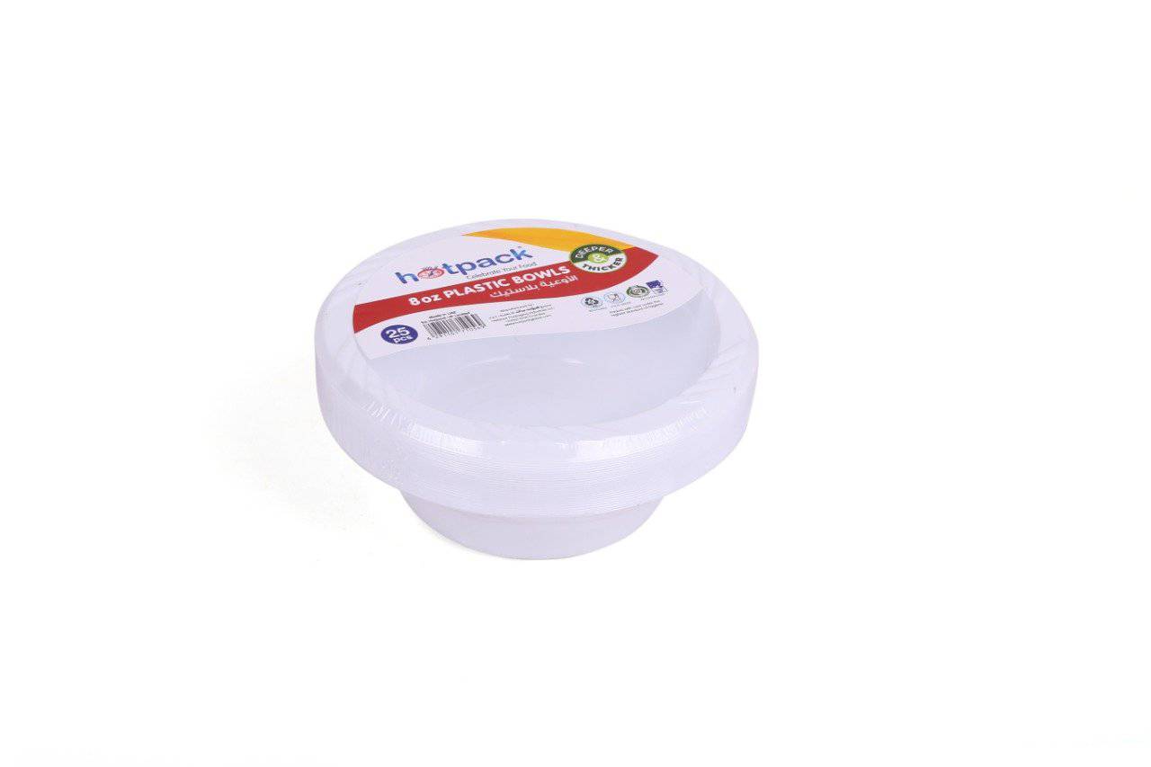 Hotpack | White Plastic Bowls 8 Oz | 25 Pieces - Hotpack Global