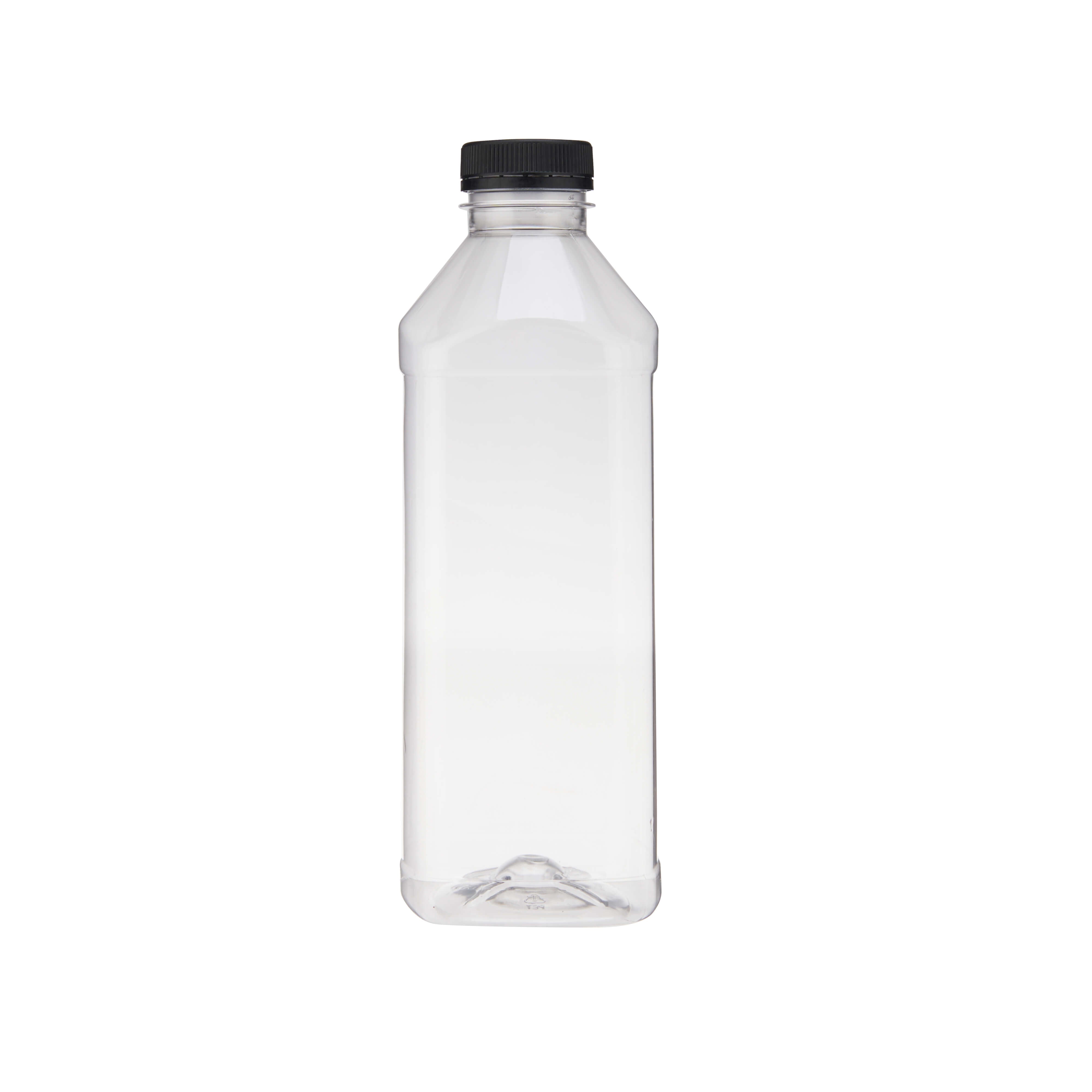 Plastic Square Bottle with Black Cap 1000ml / 1 Litre - Hotpack Global