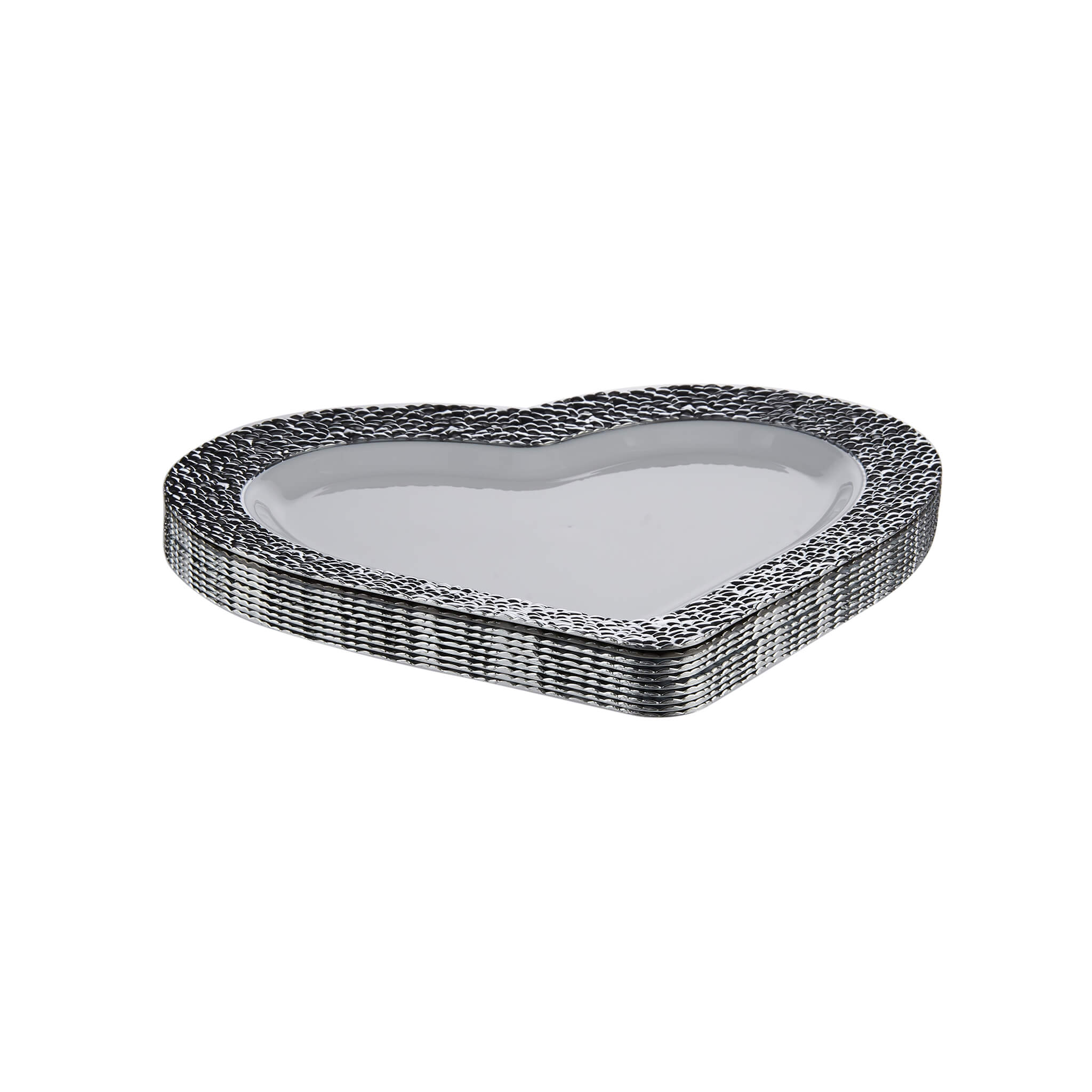 Premium Design Heart Plate with Silver Rim 10 Pieces - Hotpack Global