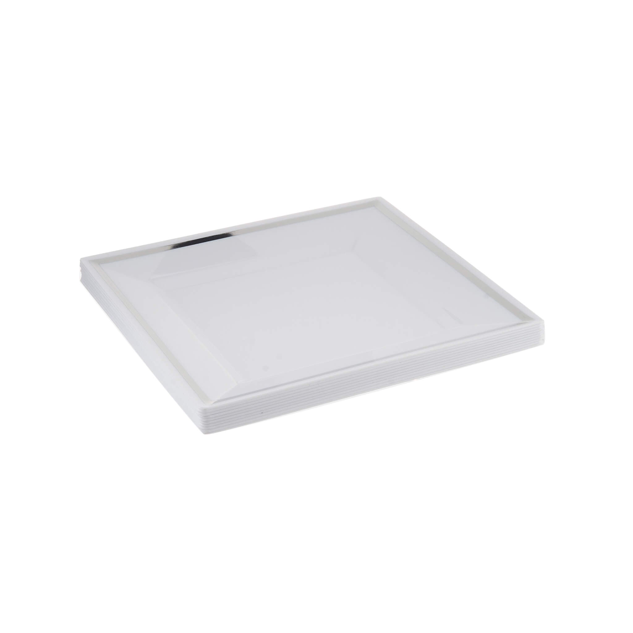 White Square Plate With Silver Rim Design 10 Pieces - Hotpack Global