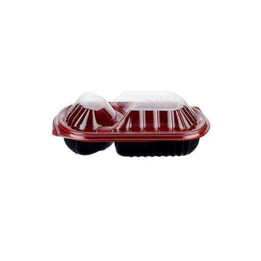 Red & Black Base Rectangular 2-Compartment Container With Lid 250 Pieces - Hotpack UAE