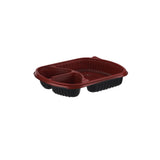 Red & Black Base Rectangular 3-Compartment Container With Lid 250 Pieces - Hotpack UAE