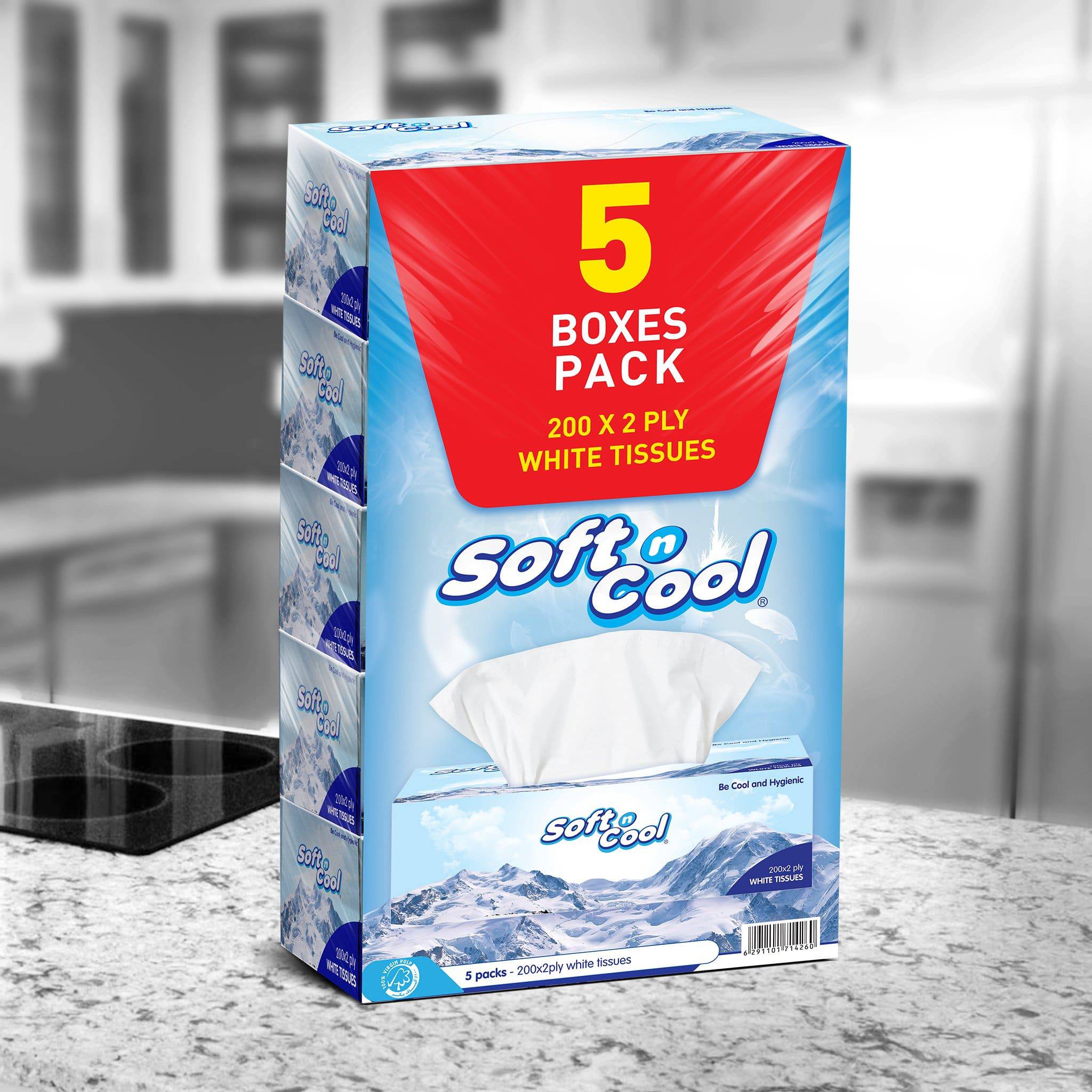 Soft n Cool | Facial Tissue  200 Sheets X 2 Ply | 5 Boxes Pack - Hotpack Global