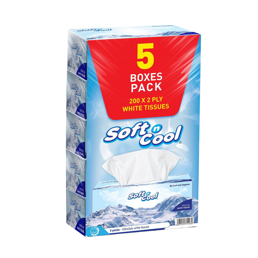 Soft n Cool  Facial Tissue  200 Sheets X 2 Ply 5 Boxes Pack - Hotpack Global